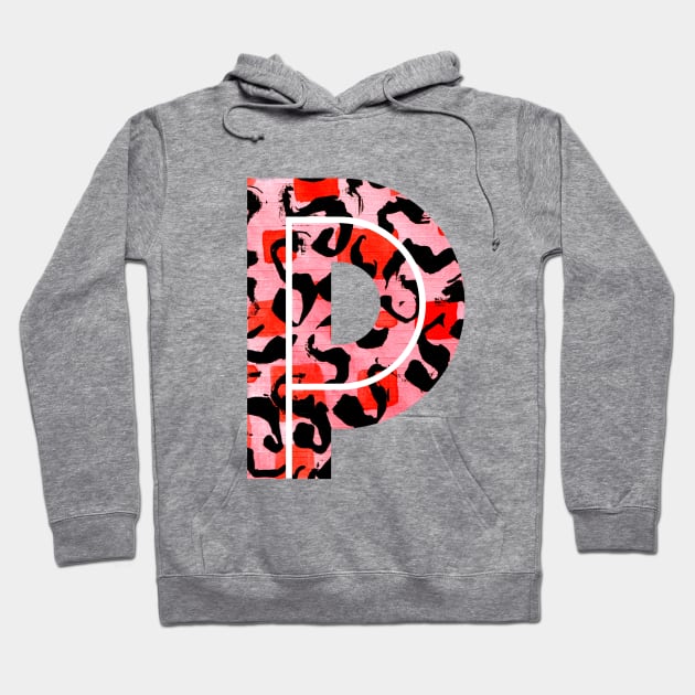 Abstract Letter P Watercolour Leopard Print Alphabet Red Hoodie by Squeeb Creative